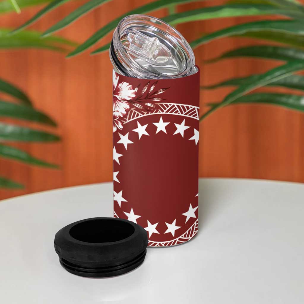Kia Orana Cook Islands 4 in 1 Can Cooler Tumbler Tiare & Stars - Scarlet LT7 - Polynesian Pride