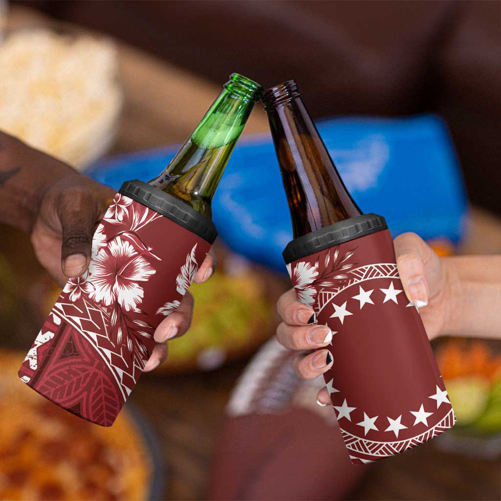 Kia Orana Cook Islands 4 in 1 Can Cooler Tumbler Tiare & Stars - Scarlet LT7 - Polynesian Pride