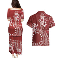 Kia Orana Cook Islands Couples Matching Puletasi and Hawaiian Shirt Tiare and Stars - Scarlet LT7 - Polynesian Pride