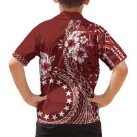 Kia Orana Cook Islands Family Matching Long Sleeve Bodycon Dress and Hawaiian Shirt Tiare and Stars - Scarlet LT7 - Polynesian Pride