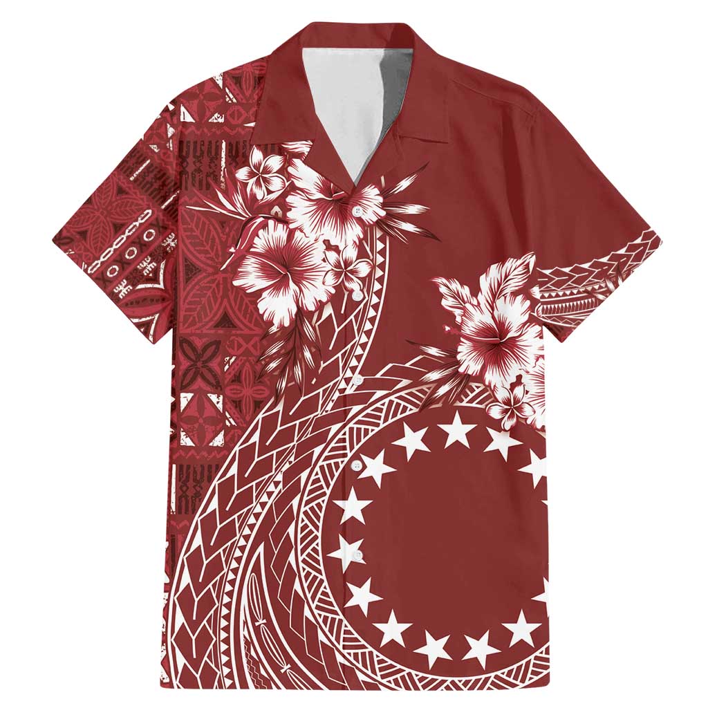 Kia Orana Cook Islands Family Matching Mermaid Dress and Hawaiian Shirt Tiare and Stars - Scarlet LT7 Dad's Shirt - Short Sleeve Red - Polynesian Pride