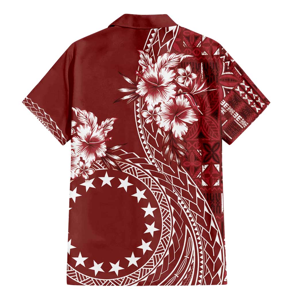 Kia Orana Cook Islands Family Matching Mermaid Dress and Hawaiian Shirt Tiare and Stars - Scarlet LT7 - Polynesian Pride