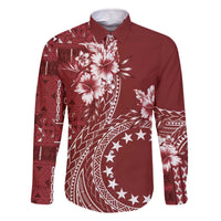 Kia Orana Cook Islands Family Matching Off The Shoulder Long Sleeve Dress and Hawaiian Shirt Tiare and Stars - Scarlet LT7 Dad's Shirt - Long Sleeve Red - Polynesian Pride