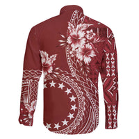 Kia Orana Cook Islands Family Matching Off The Shoulder Long Sleeve Dress and Hawaiian Shirt Tiare and Stars - Scarlet LT7 - Polynesian Pride