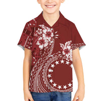 Kia Orana Cook Islands Family Matching Off The Shoulder Long Sleeve Dress and Hawaiian Shirt Tiare and Stars - Scarlet LT7 Son's Shirt Red - Polynesian Pride