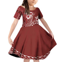Kia Orana Cook Islands Family Matching Off Shoulder Short Dress and Hawaiian Shirt Tiare and Stars - Scarlet LT7 Daughter's Dress Red - Polynesian Pride