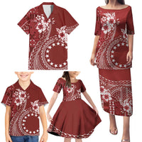 Kia Orana Cook Islands Family Matching Puletasi and Hawaiian Shirt Tiare and Stars - Scarlet LT7 - Polynesian Pride