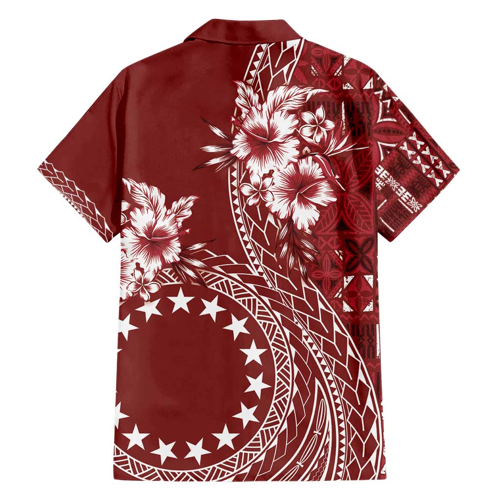 Kia Orana Cook Islands Family Matching Short Sleeve Bodycon Dress and Hawaiian Shirt Tiare and Stars - Scarlet LT7 - Polynesian Pride