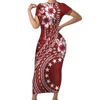 Kia Orana Cook Islands Family Matching Short Sleeve Bodycon Dress and Hawaiian Shirt Tiare and Stars - Scarlet LT7 Mom's Dress Red - Polynesian Pride
