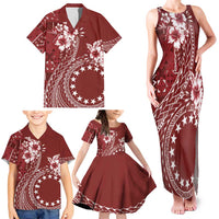 Kia Orana Cook Islands Family Matching Tank Maxi Dress and Hawaiian Shirt Tiare and Stars - Scarlet LT7 - Polynesian Pride