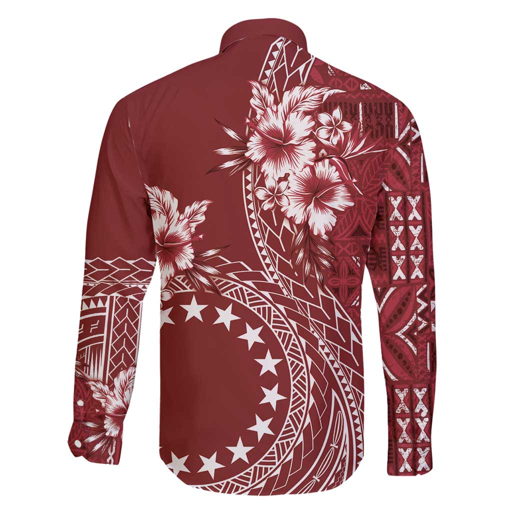 Kia Orana Cook Islands Family Matching Tank Maxi Dress and Hawaiian Shirt Tiare and Stars - Scarlet LT7 - Polynesian Pride