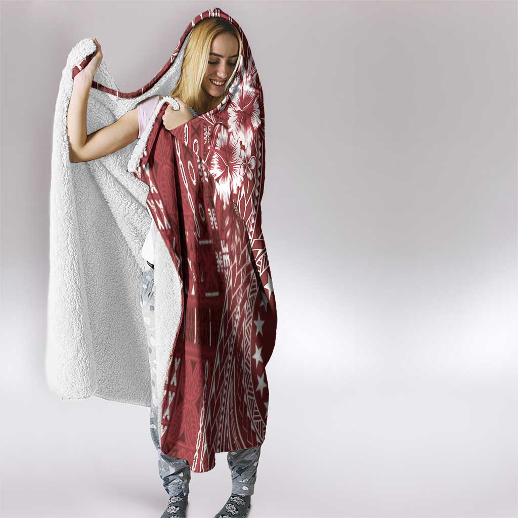 Kia Orana Cook Islands Hooded Blanket Tiare and Stars - Scarlet