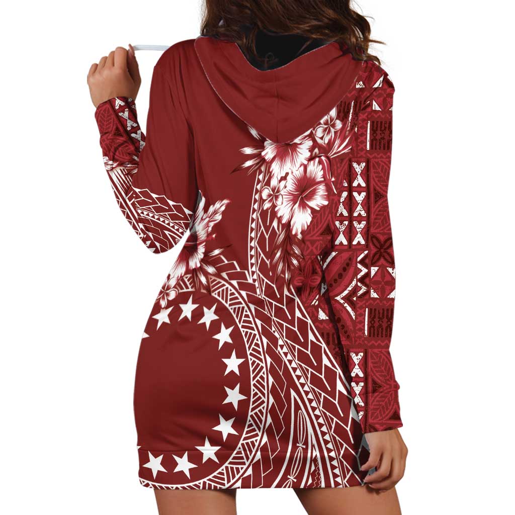 Kia Orana Cook Islands Hoodie Dress Tiare and Stars - Scarlet LT7 - Polynesian Pride
