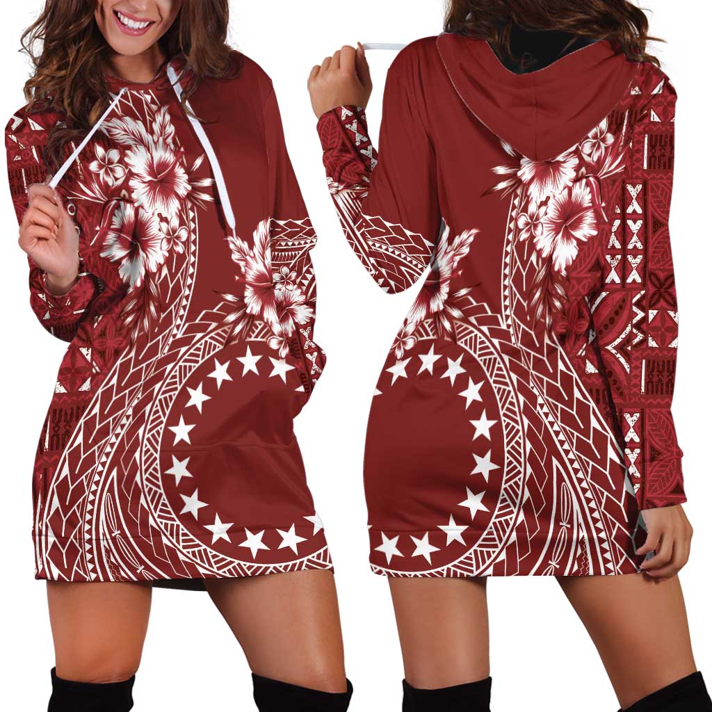 Kia Orana Cook Islands Hoodie Dress Tiare and Stars - Scarlet LT7 - Polynesian Pride