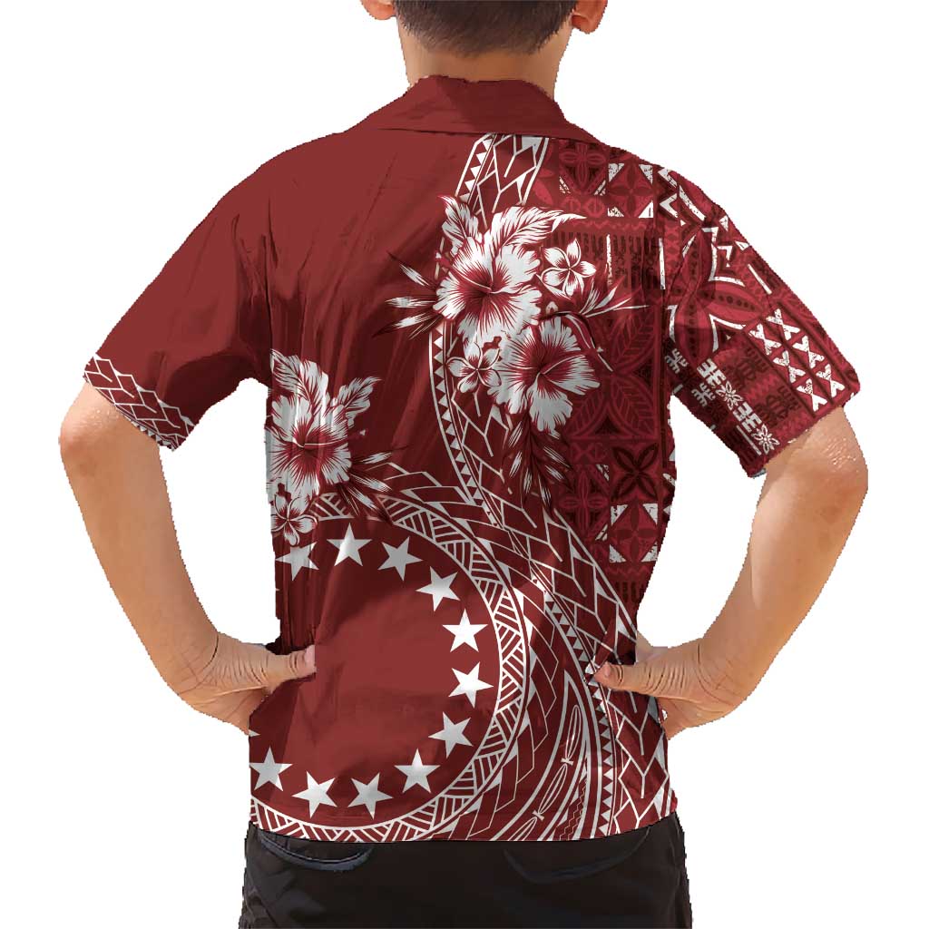 Kia Orana Cook Islands Kid Hawaiian Shirt Tiare and Stars - Scarlet LT7 - Polynesian Pride