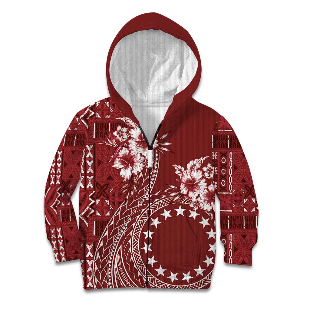 Kia Orana Cook Islands Kid Hoodie Tiare and Stars - Scarlet LT7 Zip Hoodie Red - Polynesian Pride
