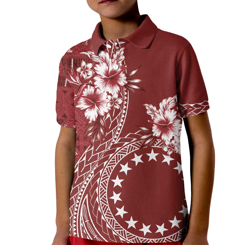 Kia Orana Cook Islands Kid Polo Shirt Tiare and Stars - Scarlet LT7 Kid Red - Polynesian Pride