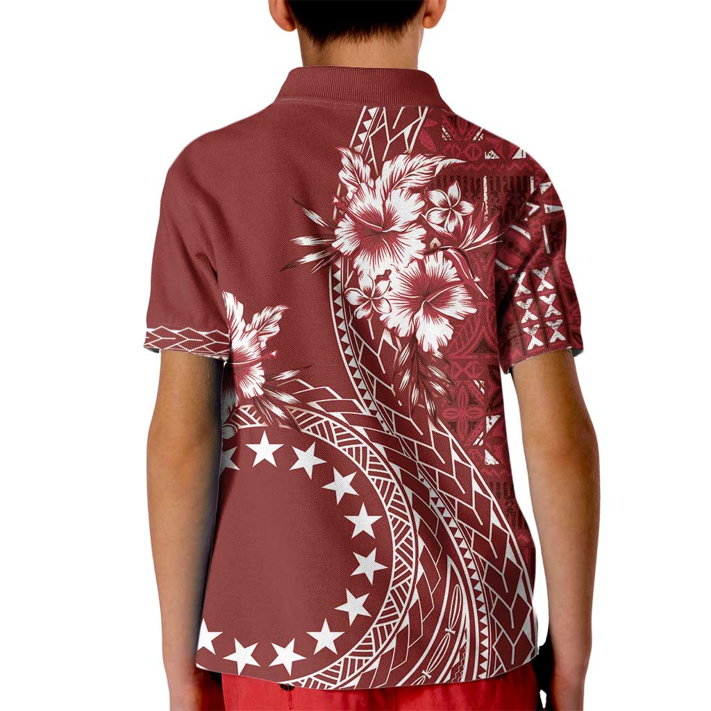 Kia Orana Cook Islands Kid Polo Shirt Tiare and Stars - Scarlet LT7 - Polynesian Pride