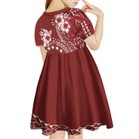 Kia Orana Cook Islands Kid Short Sleeve Dress Tiare and Stars - Scarlet LT7 - Polynesian Pride