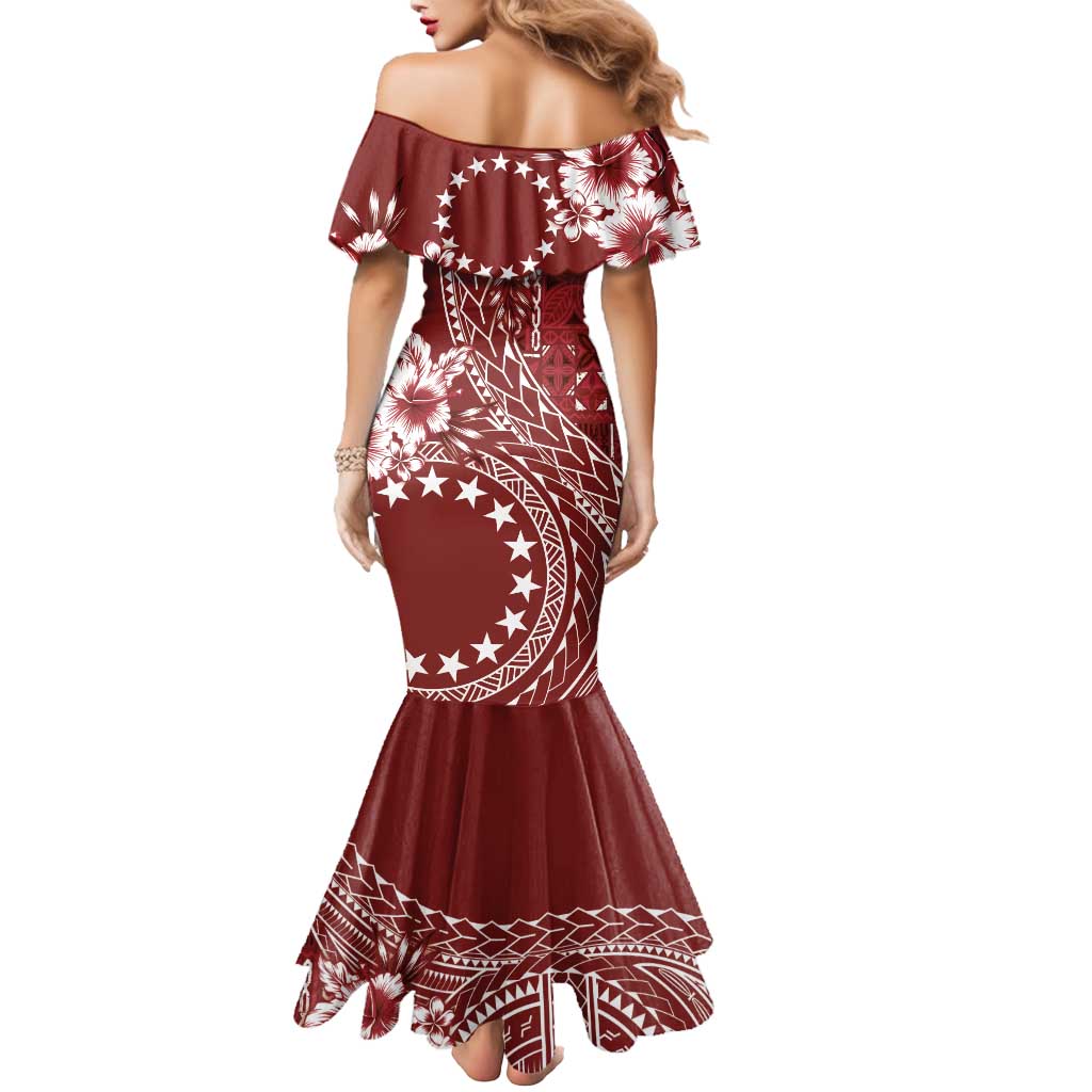 Kia Orana Cook Islands Mermaid Dress Tiare and Stars - Scarlet LT7 - Polynesian Pride