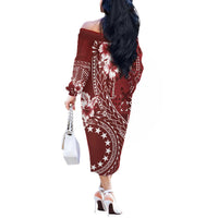 Kia Orana Cook Islands Off The Shoulder Long Sleeve Dress Tiare and Stars - Scarlet LT7 - Polynesian Pride