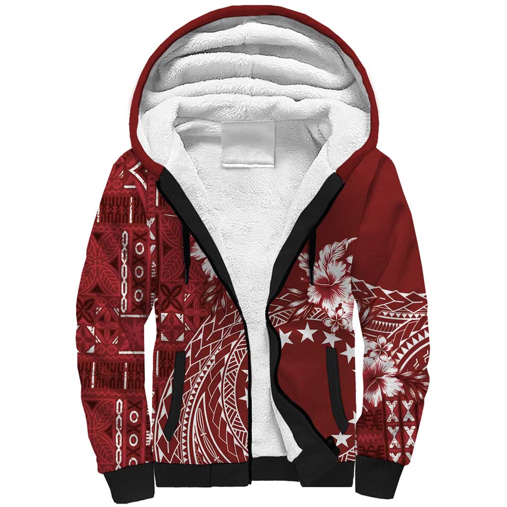 Kia Orana Cook Islands Sherpa Hoodie Tiare and Stars - Scarlet LT7 Unisex Red - Polynesian Pride