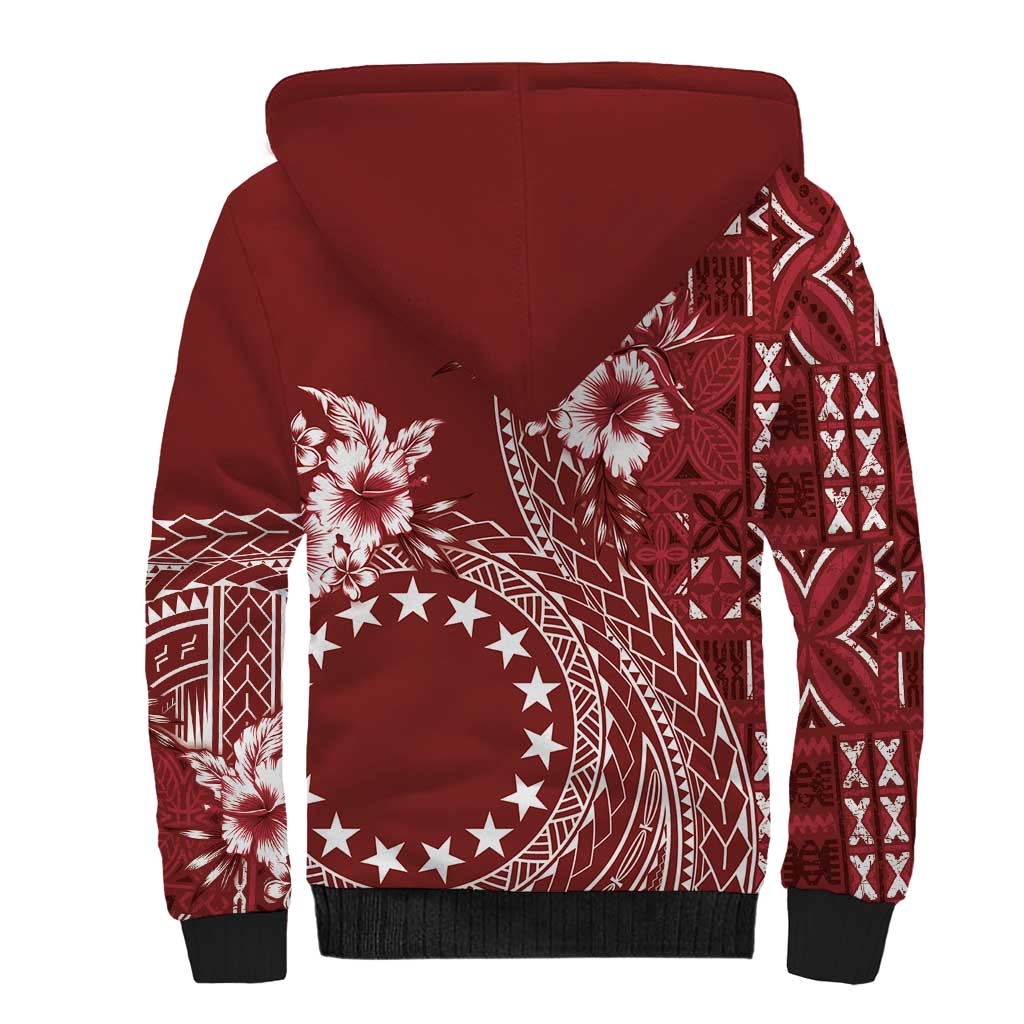 Kia Orana Cook Islands Sherpa Hoodie Tiare and Stars - Scarlet LT7 - Polynesian Pride