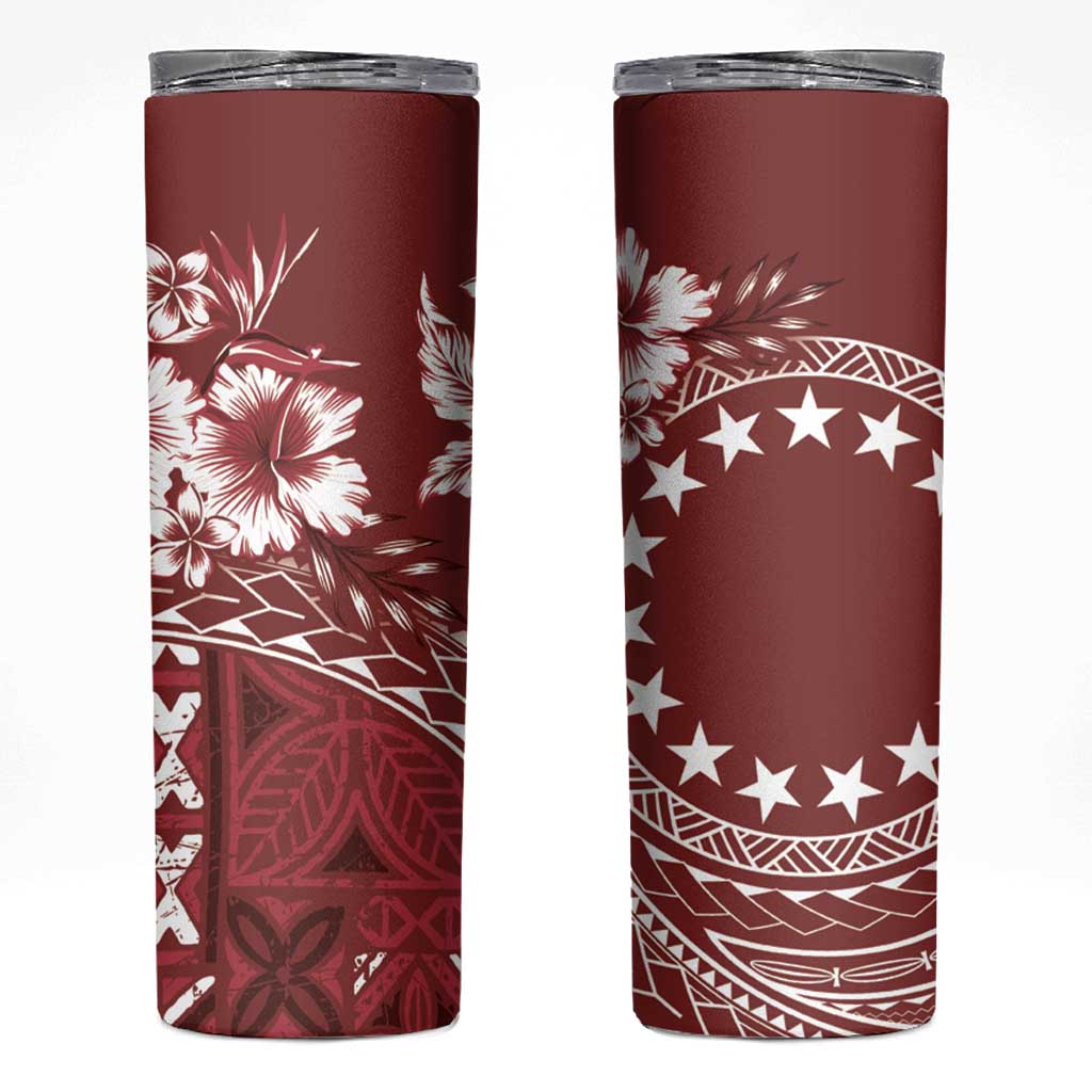 Kia Orana Cook Islands Skinny Tumbler Tiare & Stars - Scarlet LT7 Red - Polynesian Pride
