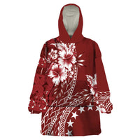 Kia Orana Cook Islands Wearable Blanket Hoodie Tiare and Stars - Scarlet LT7 One Size Red - Polynesian Pride