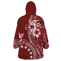Kia Orana Cook Islands Wearable Blanket Hoodie Tiare and Stars - Scarlet LT7 - Polynesian Pride