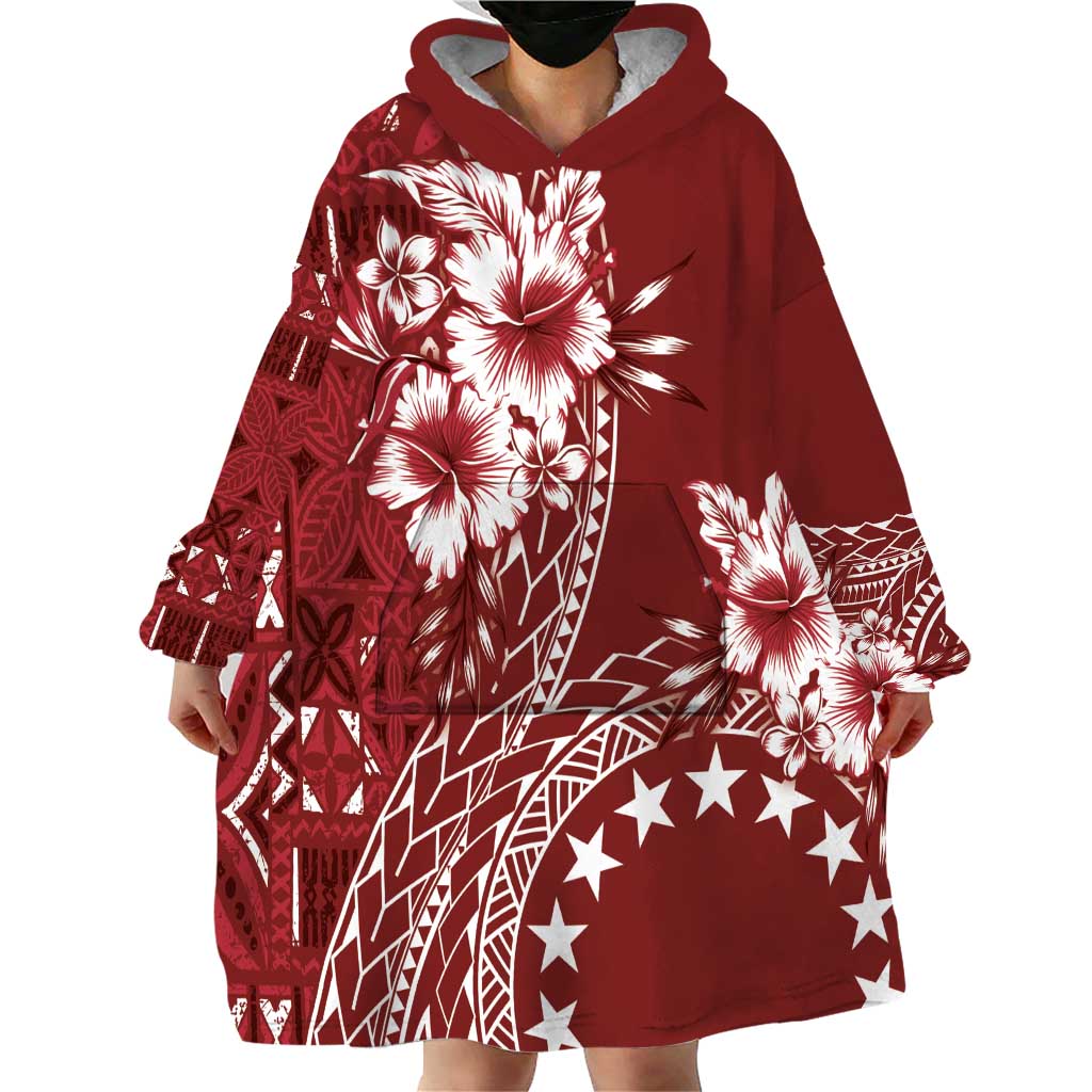 Kia Orana Cook Islands Wearable Blanket Hoodie Tiare and Stars - Scarlet LT7 - Polynesian Pride