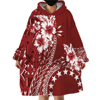 Kia Orana Cook Islands Wearable Blanket Hoodie Tiare and Stars - Scarlet LT7 - Polynesian Pride