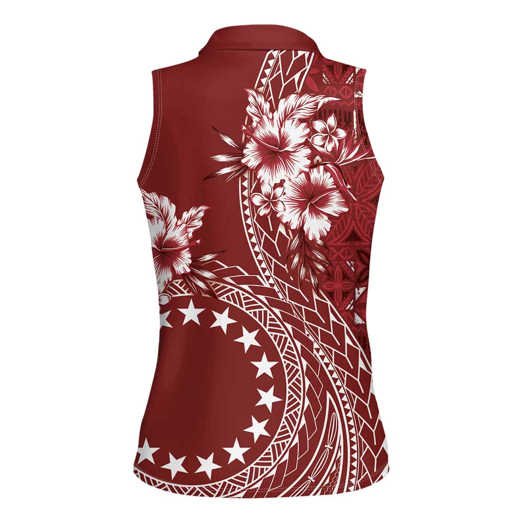 Kia Orana Cook Islands Women Sleeveless Polo Shirt Tiare and Stars - Scarlet LT7 - Polynesian Pride