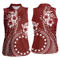 Kia Orana Cook Islands Women Sleeveless Polo Shirt Tiare and Stars - Scarlet LT7 - Polynesian Pride