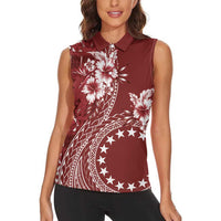 Kia Orana Cook Islands Women Sleeveless Polo Shirt Tiare and Stars - Scarlet LT7 - Polynesian Pride