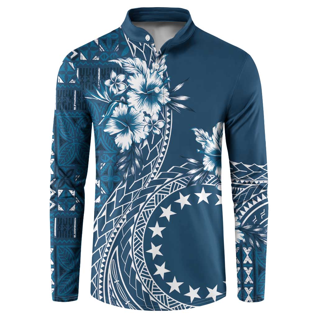 Kia Orana Cook Islands Button Sweatshirt Tiare and Stars - Navy Blue