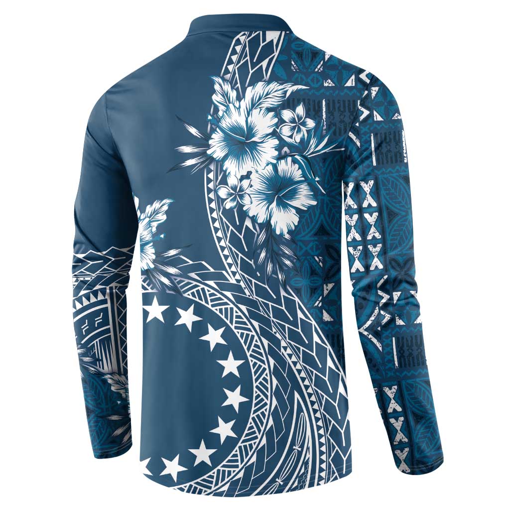 Kia Orana Cook Islands Button Sweatshirt Tiare and Stars - Navy Blue