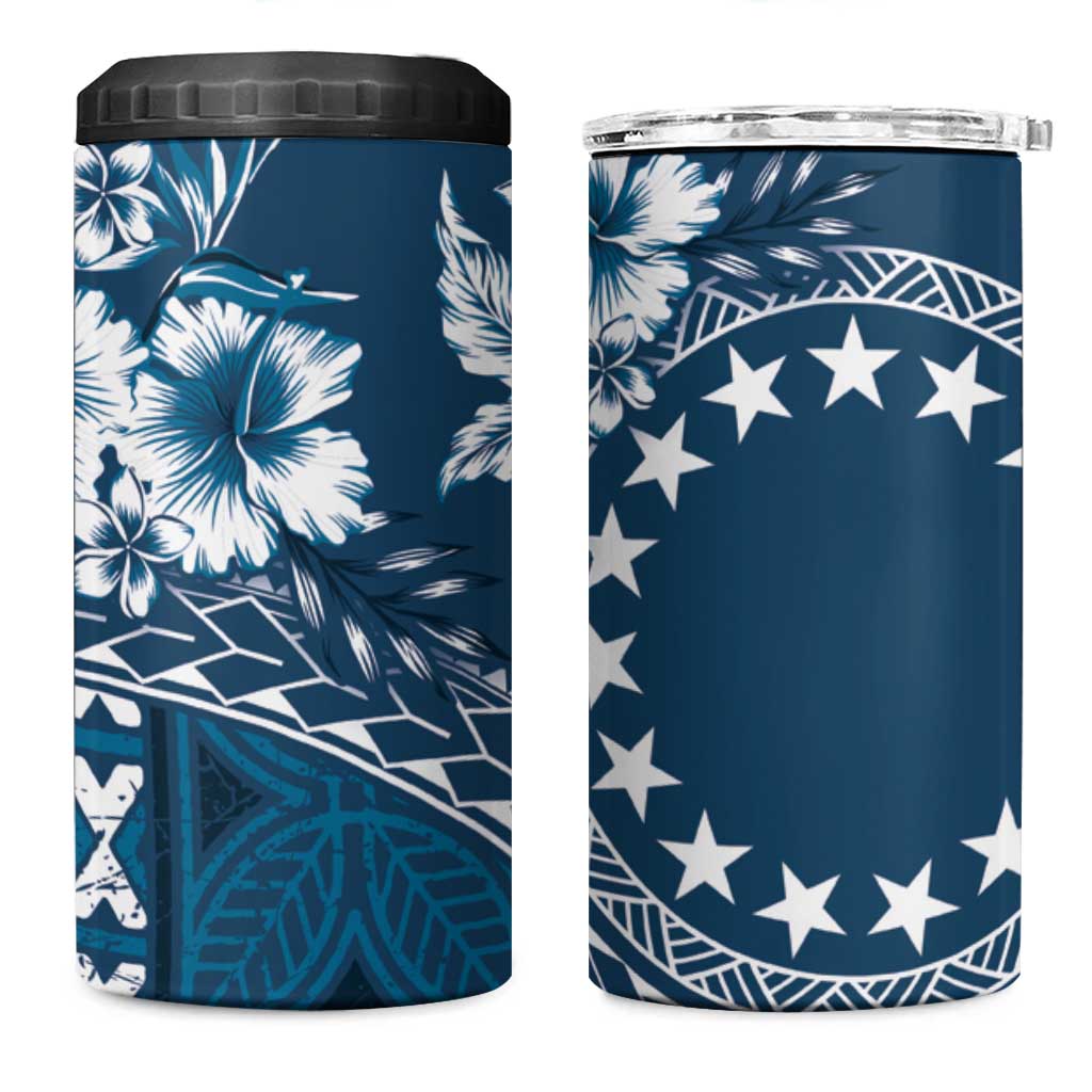 Kia Orana Cook Islands 4 in 1 Can Cooler Tumbler Tiare & Stars - Navy Blue LT7 One Size: 16 oz Navy Blue - Polynesian Pride