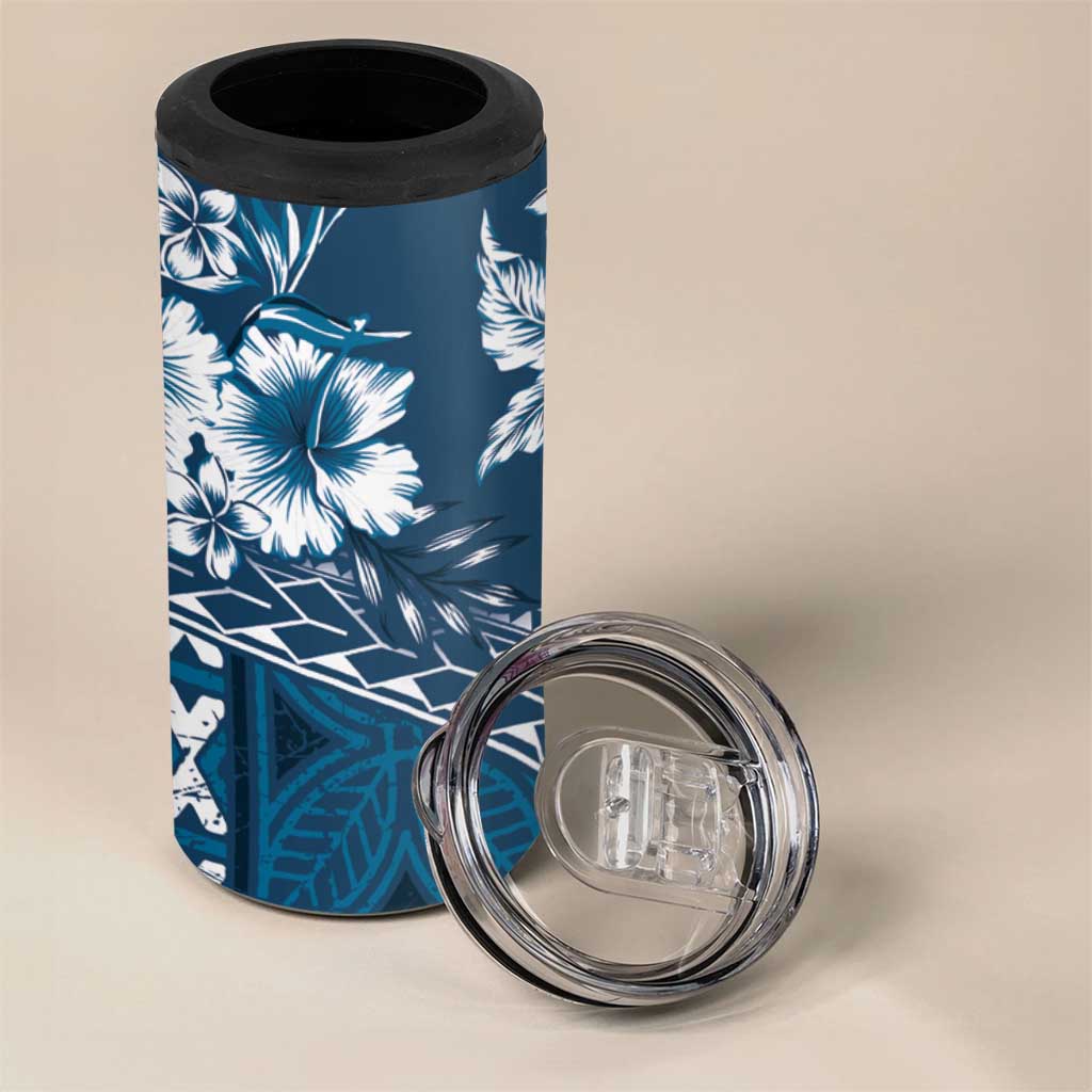 Kia Orana Cook Islands 4 in 1 Can Cooler Tumbler Tiare & Stars - Navy Blue LT7 - Polynesian Pride
