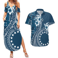Kia Orana Cook Islands Couples Matching Summer Maxi Dress and Hawaiian Shirt Tiare and Stars - Navy Blue LT7 Navy Blue - Polynesian Pride