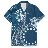 Kia Orana Cook Islands Family Matching Long Sleeve Bodycon Dress and Hawaiian Shirt Tiare and Stars - Navy Blue LT7 Dad's Shirt - Short Sleeve Navy Blue - Polynesian Pride