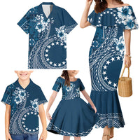 Kia Orana Cook Islands Family Matching Mermaid Dress and Hawaiian Shirt Tiare and Stars - Navy Blue LT7 - Polynesian Pride