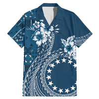 Kia Orana Cook Islands Family Matching Mermaid Dress and Hawaiian Shirt Tiare and Stars - Navy Blue LT7 Dad's Shirt - Short Sleeve Navy Blue - Polynesian Pride