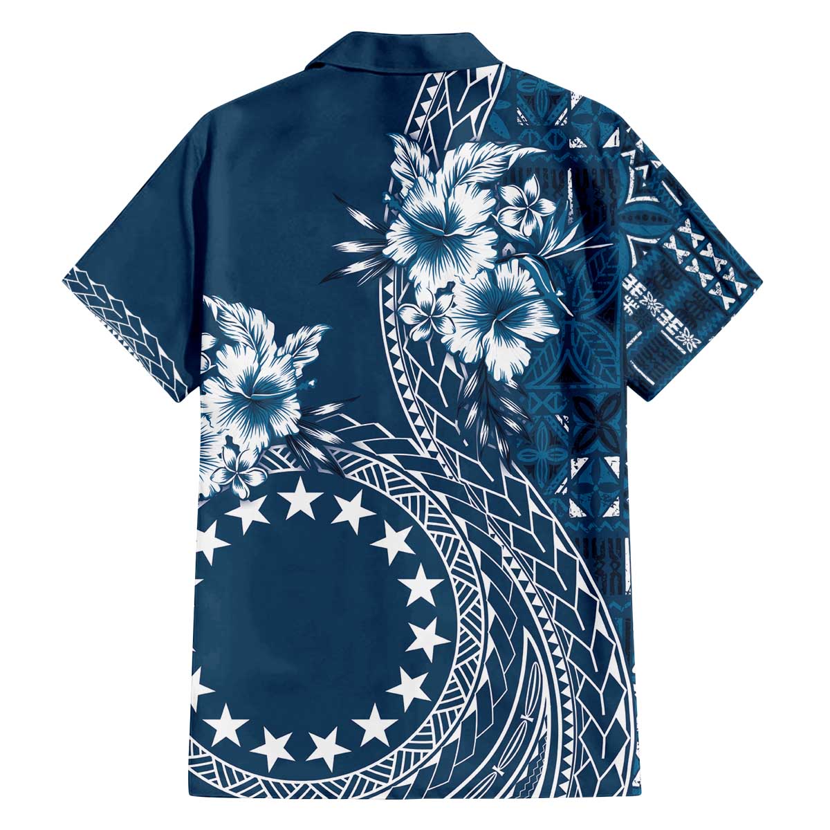 Kia Orana Cook Islands Family Matching Off Shoulder Short Dress and Hawaiian Shirt Tiare and Stars - Navy Blue LT7 - Polynesian Pride