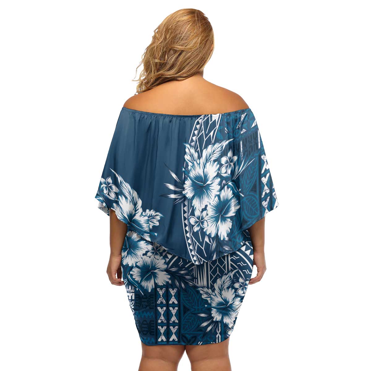 Kia Orana Cook Islands Family Matching Off Shoulder Short Dress and Hawaiian Shirt Tiare and Stars - Navy Blue LT7 - Polynesian Pride