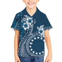 Kia Orana Cook Islands Family Matching Short Sleeve Bodycon Dress and Hawaiian Shirt Tiare and Stars - Navy Blue LT7 Son's Shirt Navy Blue - Polynesian Pride