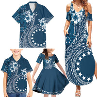 Kia Orana Cook Islands Family Matching Summer Maxi Dress and Hawaiian Shirt Tiare and Stars - Navy Blue LT7 - Polynesian Pride