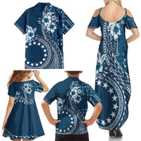Kia Orana Cook Islands Family Matching Summer Maxi Dress and Hawaiian Shirt Tiare and Stars - Navy Blue LT7 - Polynesian Pride