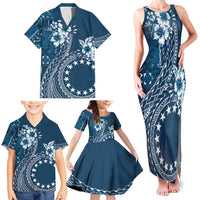 Kia Orana Cook Islands Family Matching Tank Maxi Dress and Hawaiian Shirt Tiare and Stars - Navy Blue LT7 - Polynesian Pride