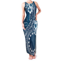Kia Orana Cook Islands Family Matching Tank Maxi Dress and Hawaiian Shirt Tiare and Stars - Navy Blue LT7 Mom's Dress Navy Blue - Polynesian Pride